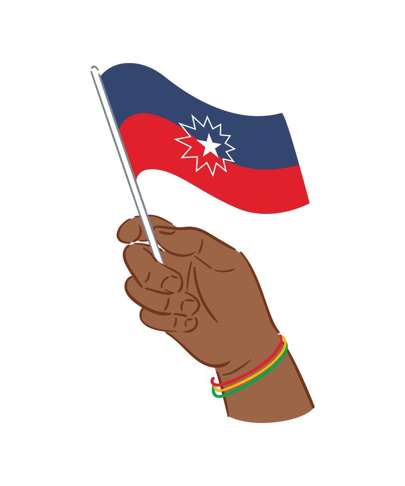 Juneteenth. Freedom Day. Black mans hand with a flag, white star on a blue-red background. US federal holiday. Slavery Abolition. African American Heritage and Culture. struggle for equality vector