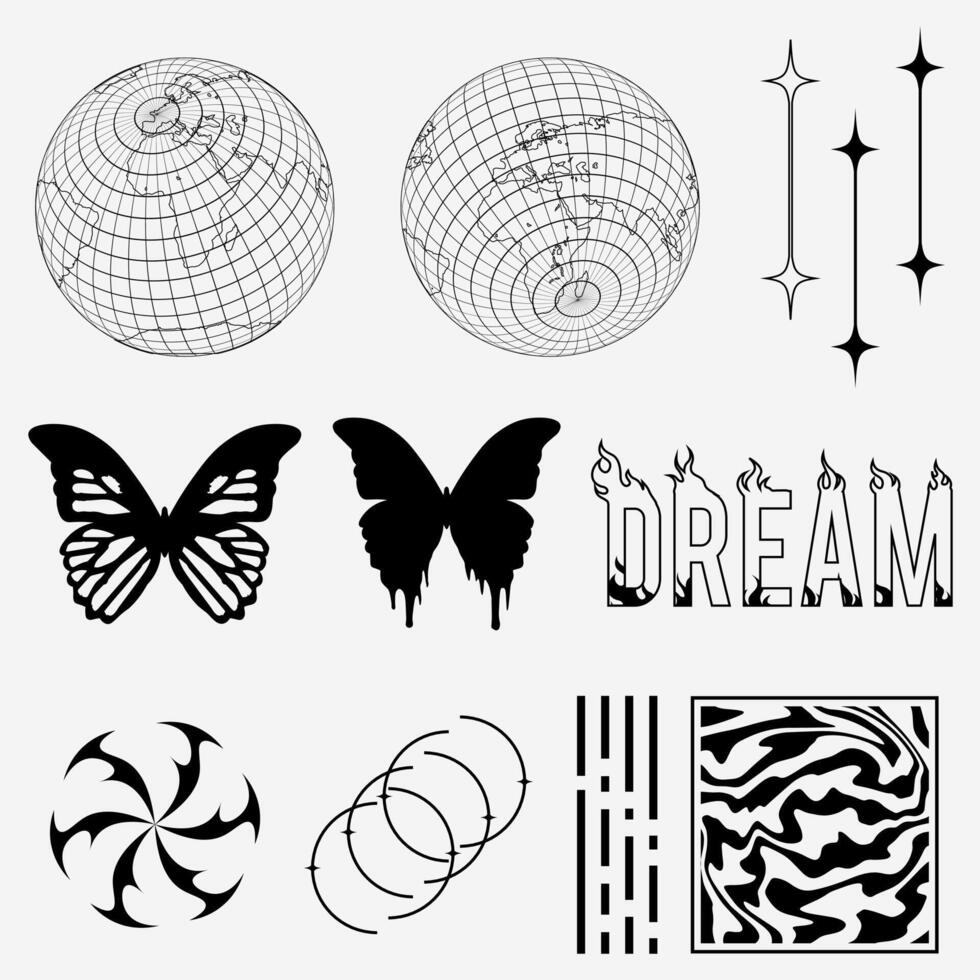 Street wear element Wireframe Globe butterfly melting for design T shirt, poster, etc... vector