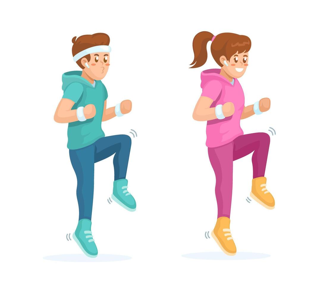 adolescente corriendo rutina de ejercicio dibujos animados ilustración vector