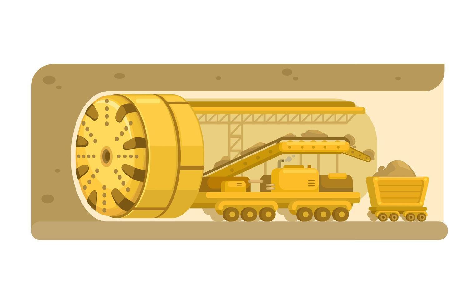 Tunnel Boring Machine Flat Cartoon Illustration Vector