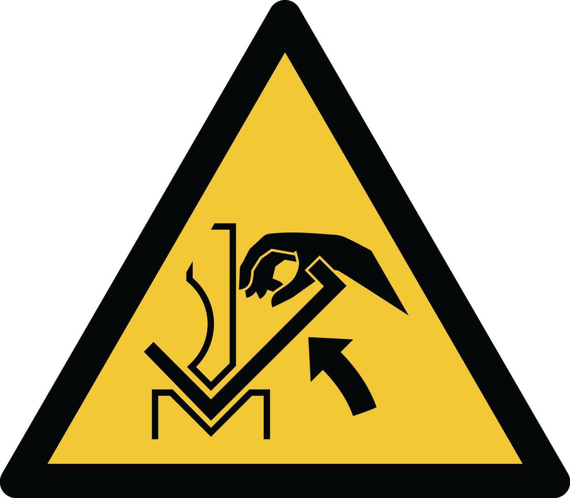 Hand injury from rapid movement of workpiece in press brake machine iso warning symbol vector