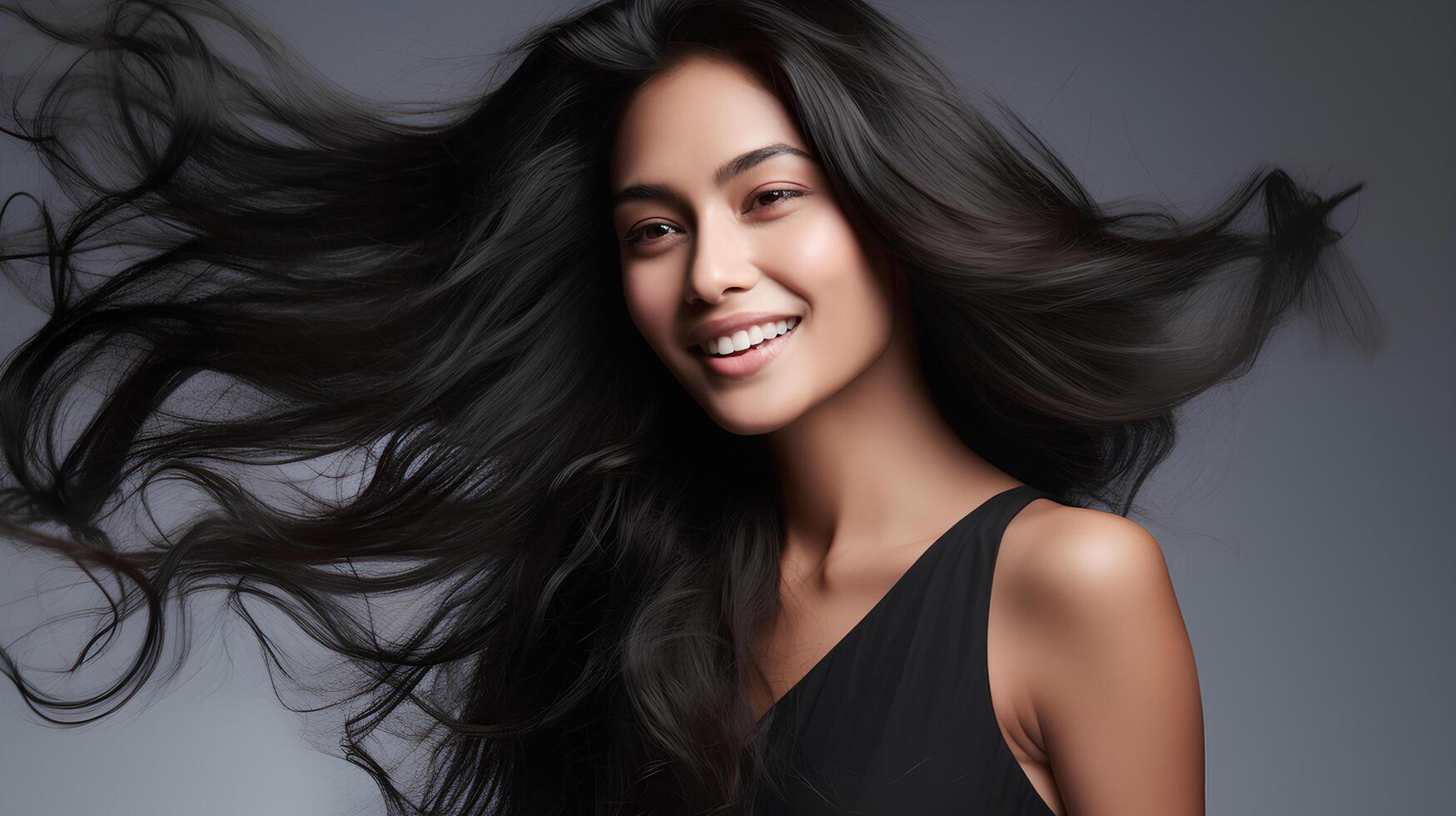 AI generated Girl with long hairs good for shampoo ads photo