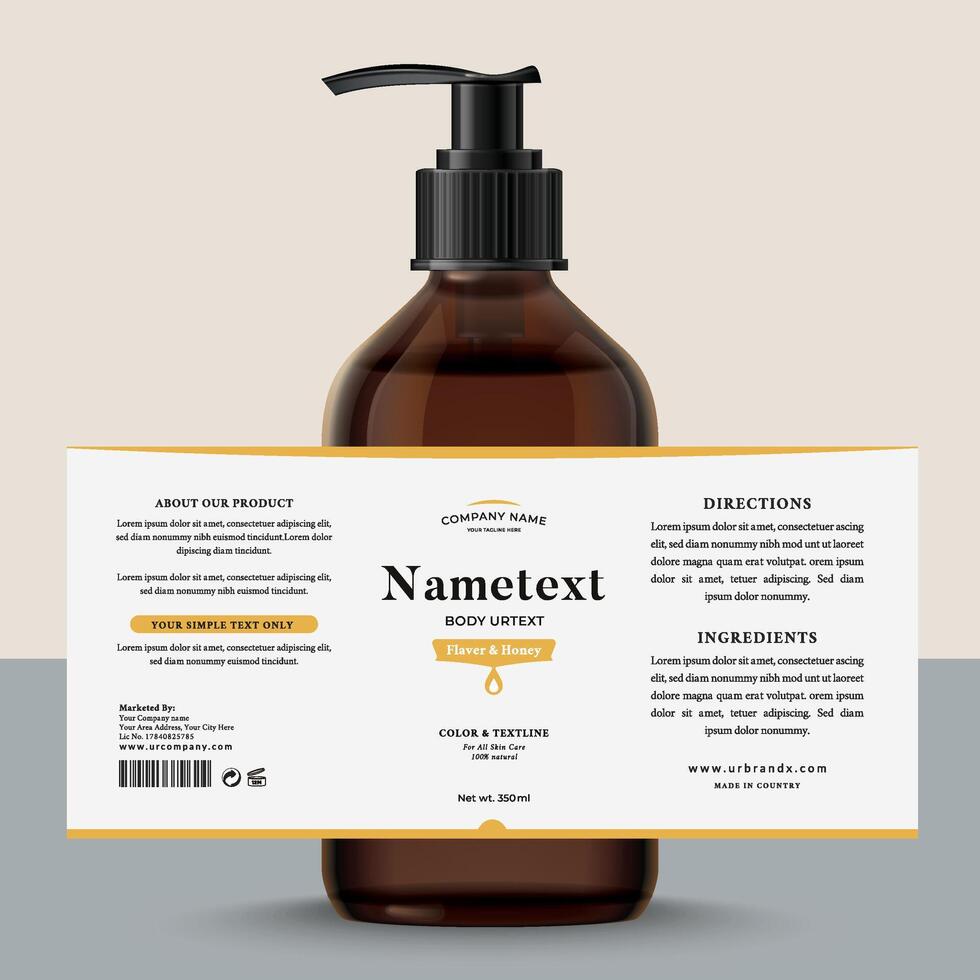 Cosmetic print label and packaging bottle jar skin care cream, lotion, face wash, oil, and soap beauty design. vector