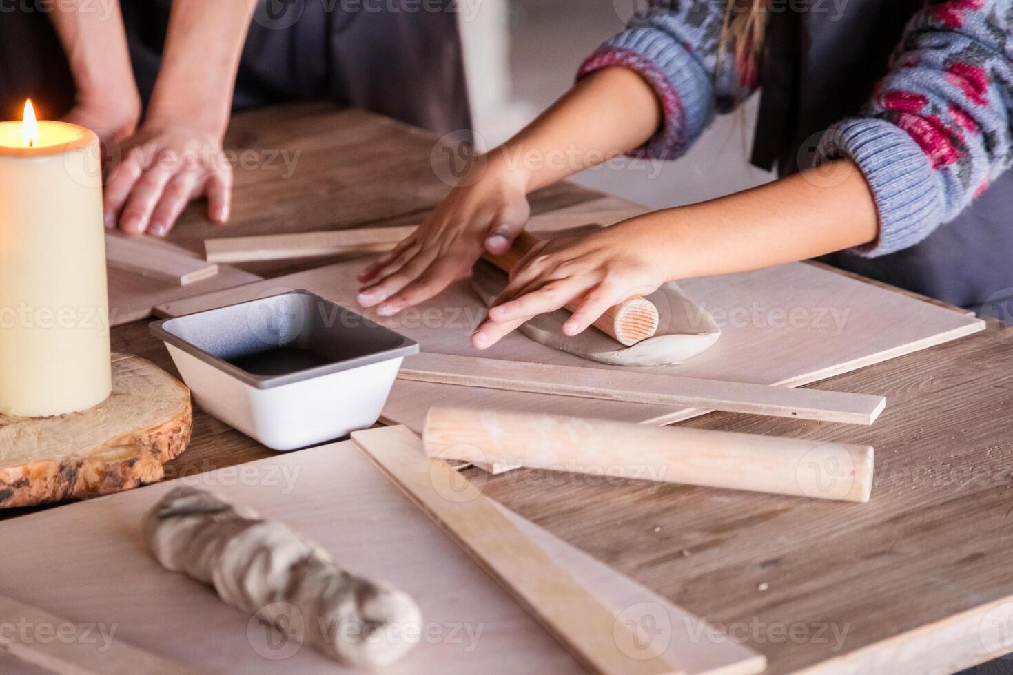 Creative Handmade Ceramics 7-Year-Old Blonde Girl at Work photo