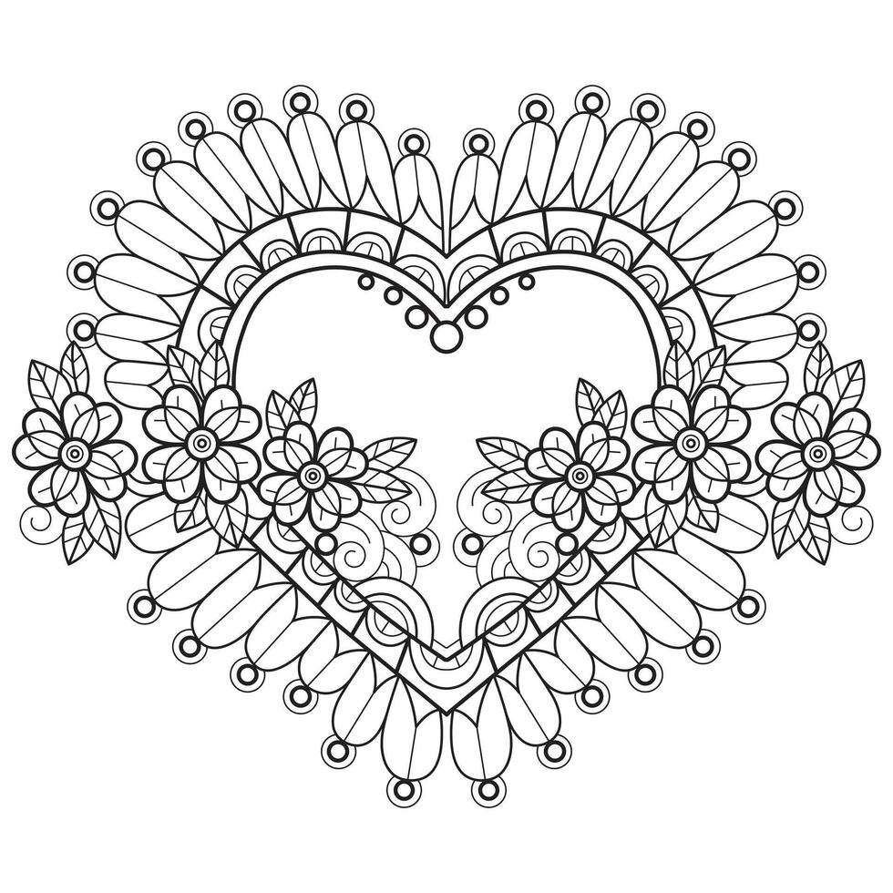 Heart flower frame so cute hand drawn for adult coloring book vector