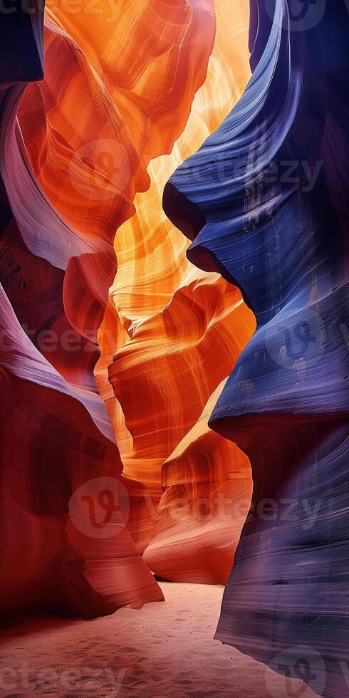AI generated vertical natural colorful background, view inside a sandstone canyon photo