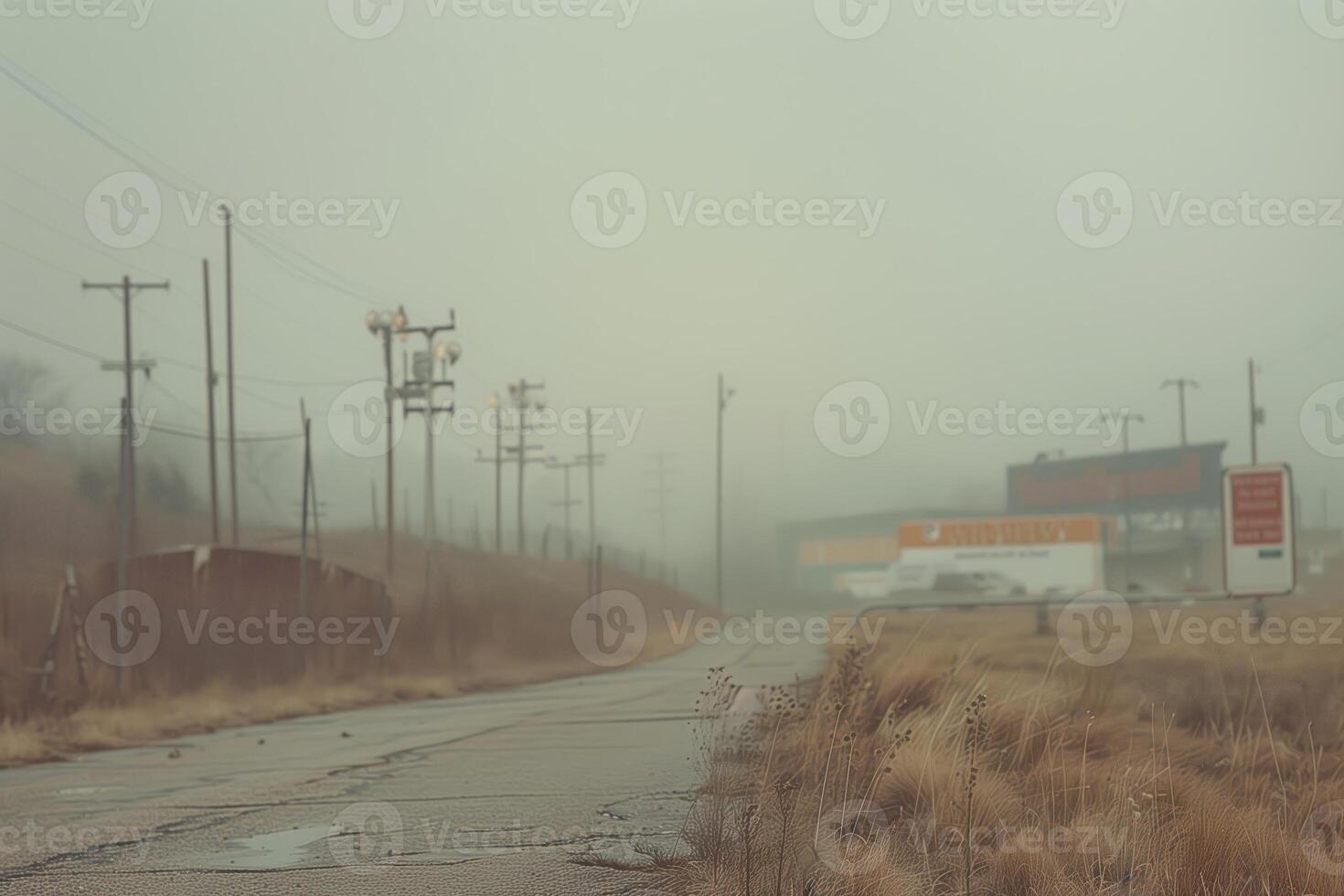 AI generated damp foggy day on an abandoned industrial outskirts photo