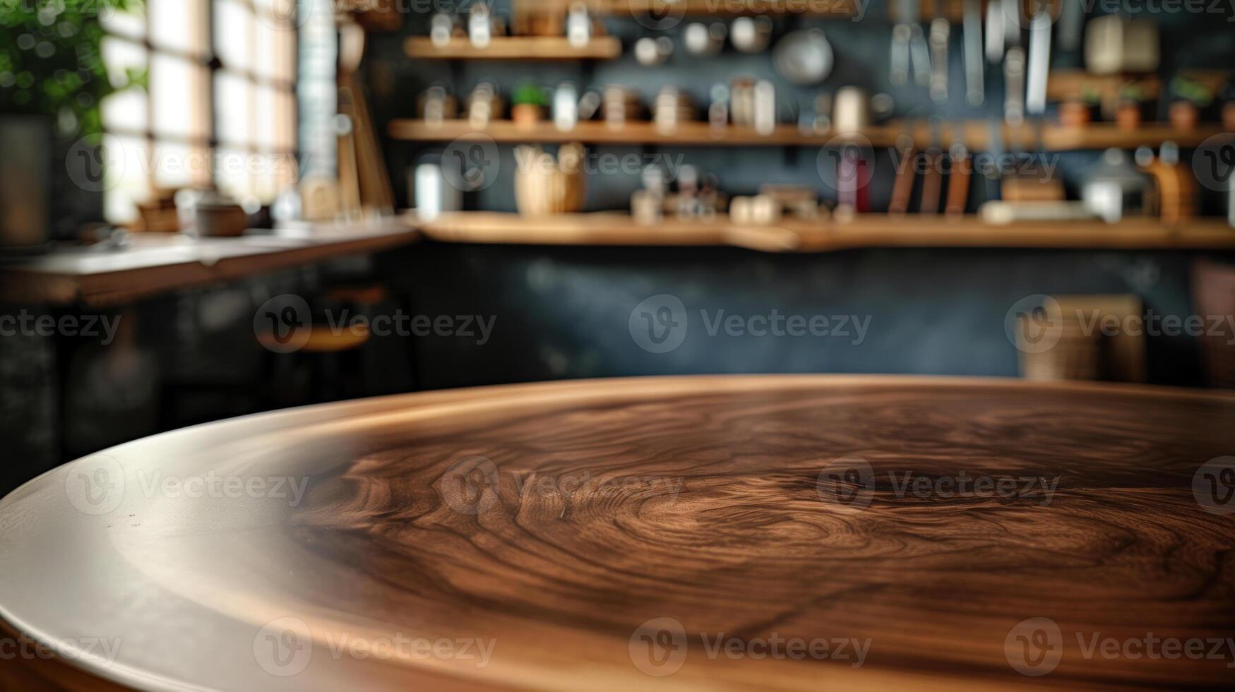AI generated newly made round table in a carpentry workshop photo