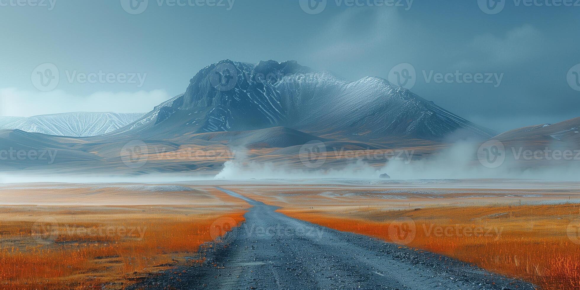 AI generated landscape of deserted valley with thermal springs photo