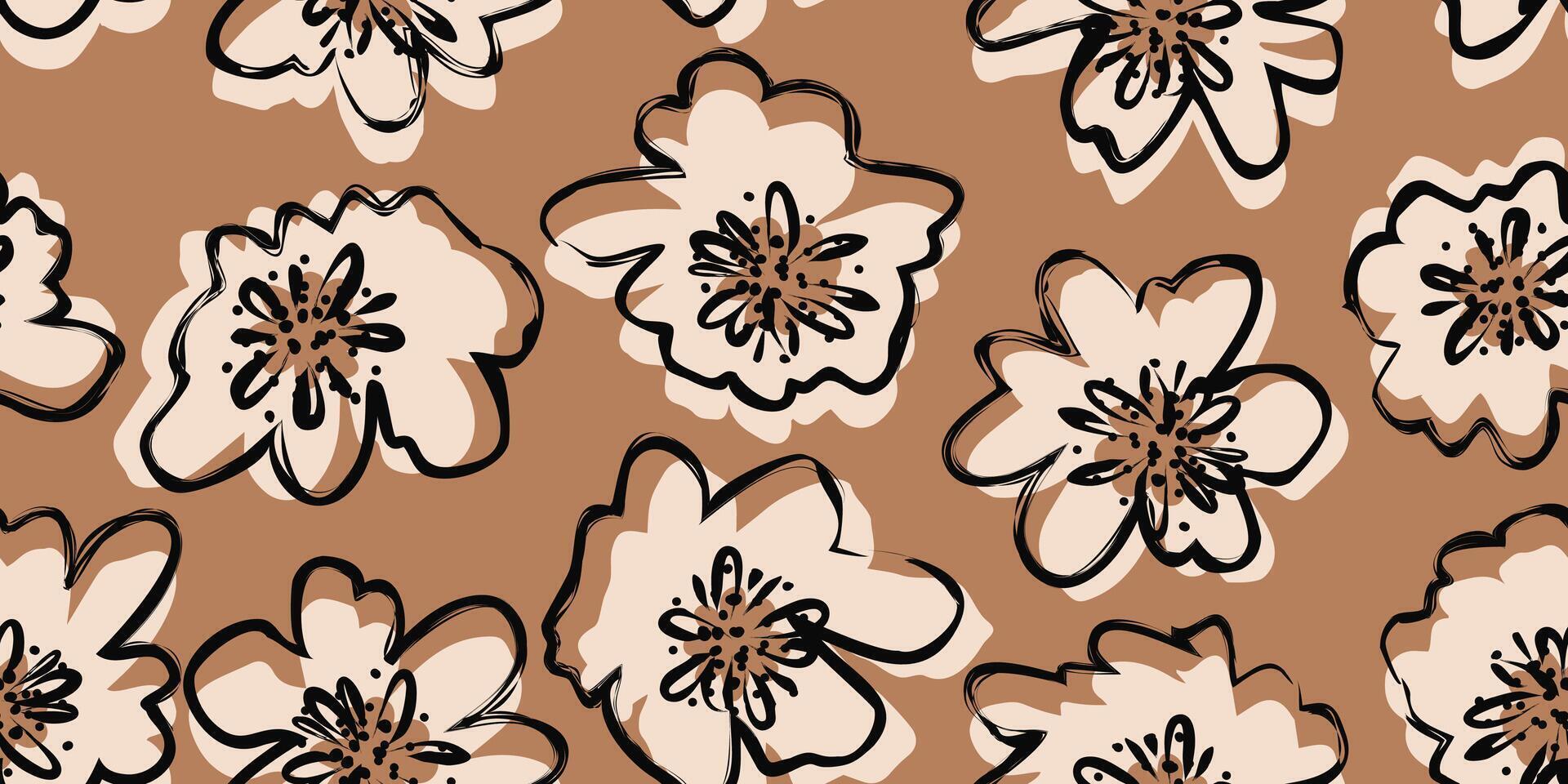 Exotic hand drawn flowers, seamless patterns with floral for fabric, textiles, clothing, wrapping paper, cover, banner, home decor, abstract backgrounds. Vector illustration.