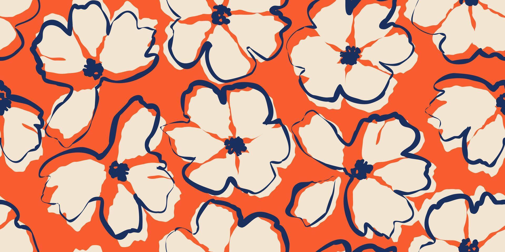 Exotic hand drawn flowers, seamless patterns with floral for fabric, textiles, clothing, wrapping paper, cover, banner, home decor, abstract backgrounds. Vector illustration.