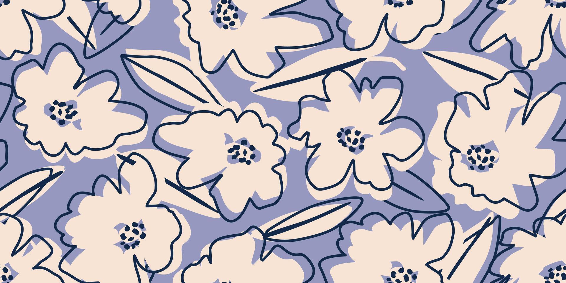 mano dibujado flores, sin costura patrones con floral para tela, textiles, pared arte, fondo de pantalla, cubrir, bandera, hogar decoración, resumen antecedentes. vector ilustración.