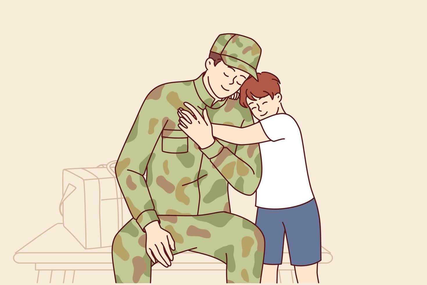 regreso hogar de soldado quien tiene servido en Ejército y es alegría a largamente esperado reunión con hijo vector