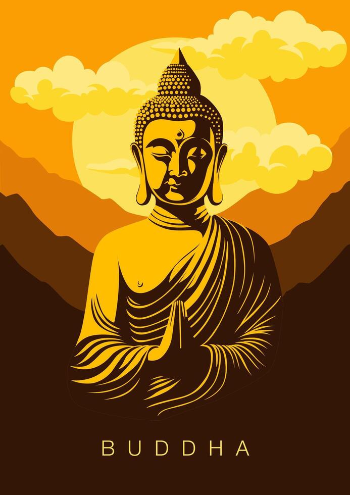 Buddha Poster with evening sky background vector