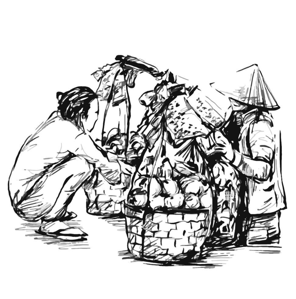 Drawing of the Vietnamese street sales vector