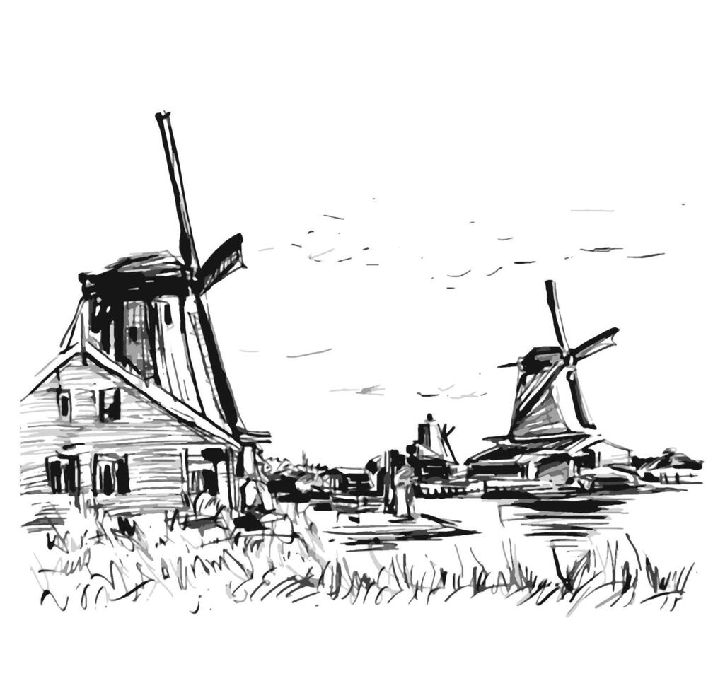 Drawing of Windmill in Holland Michigan vector