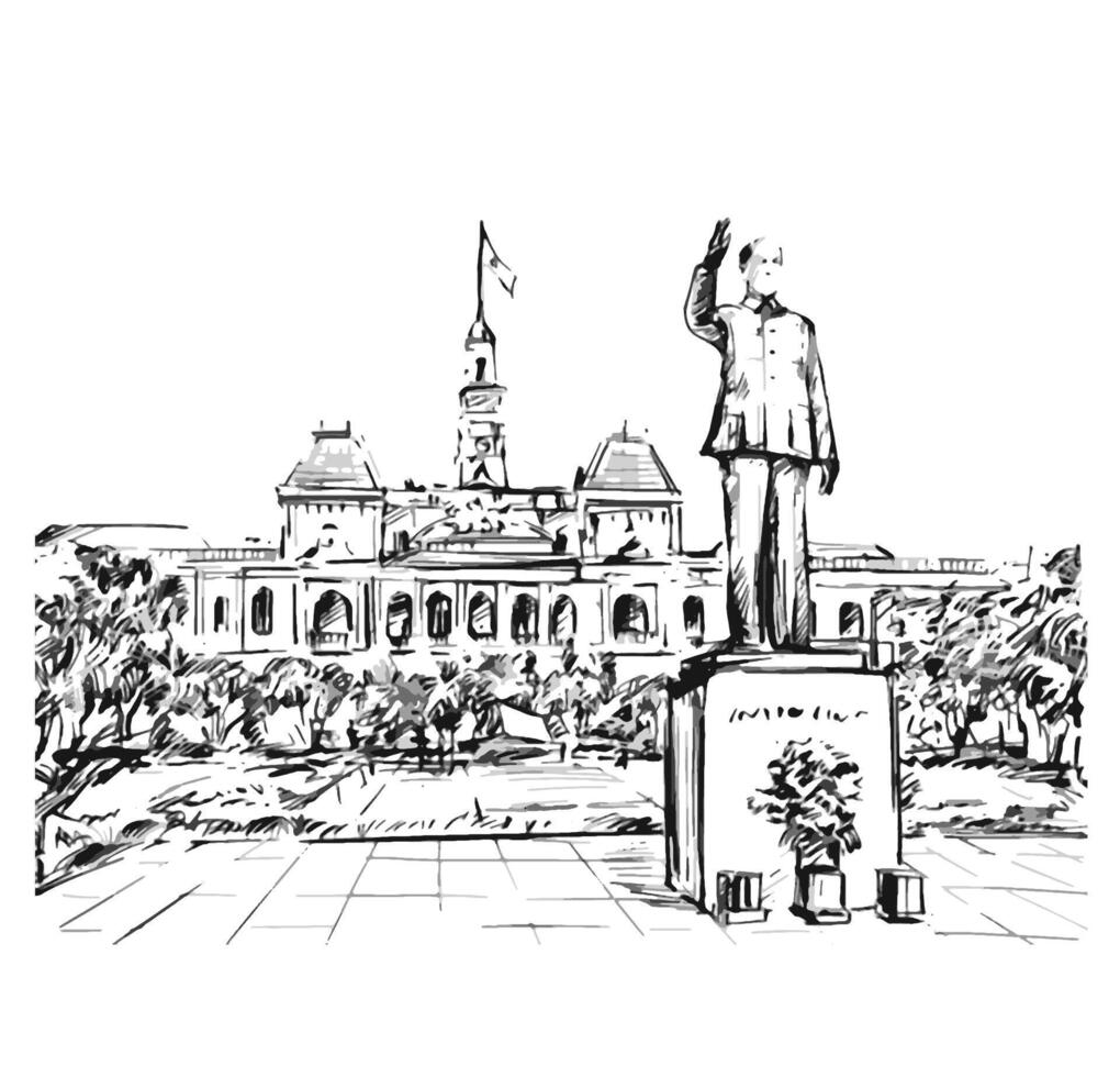 Original drawing of Ho Chi Minh City Hall Vietnam vector