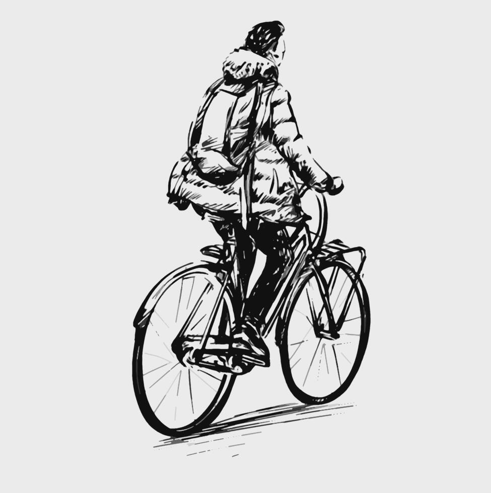 Drawing of Cycling commute in Amsterdam the Netherlands vector