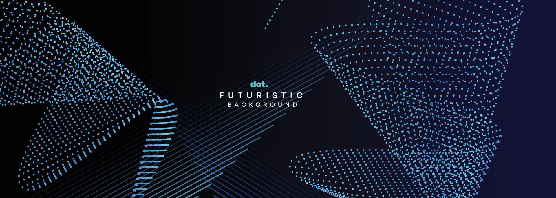 Dark Blue Green Gradient Flowing Dot Waving Particle Geometric Technology Abstract Banner Background. Digital Futuristic Navy Blue Dotted Wave Concept For Science, Music cover, website, header vector
