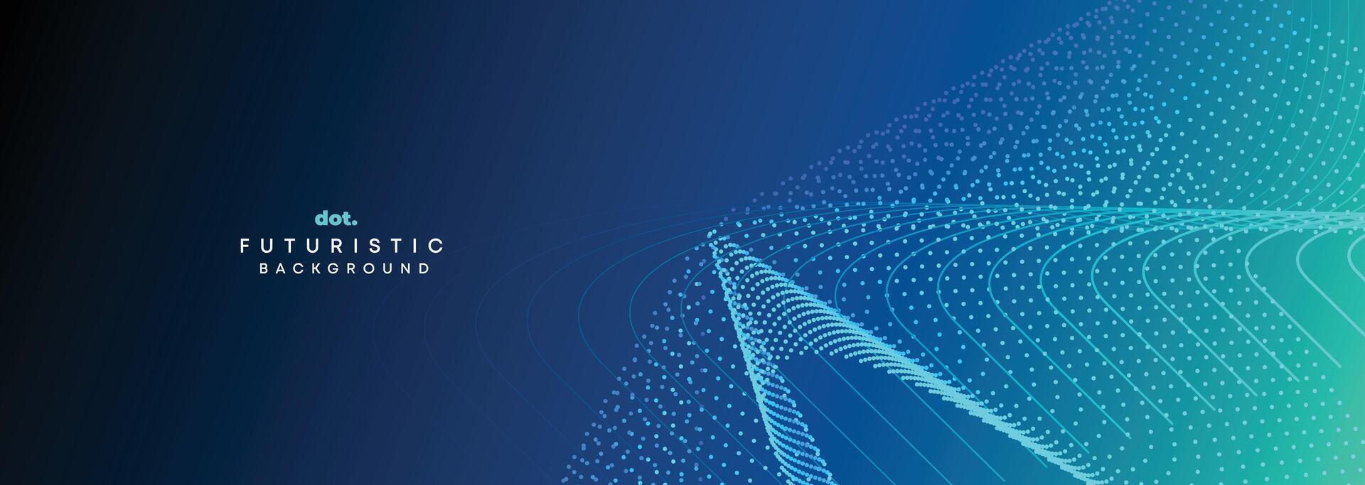 Dark Blue Green Gradient Flowing Dot Waving Particle Geometric Technology Abstract Banner Background. Digital Futuristic Navy Blue Dotted Wave Concept For Science, Music cover, website, header vector