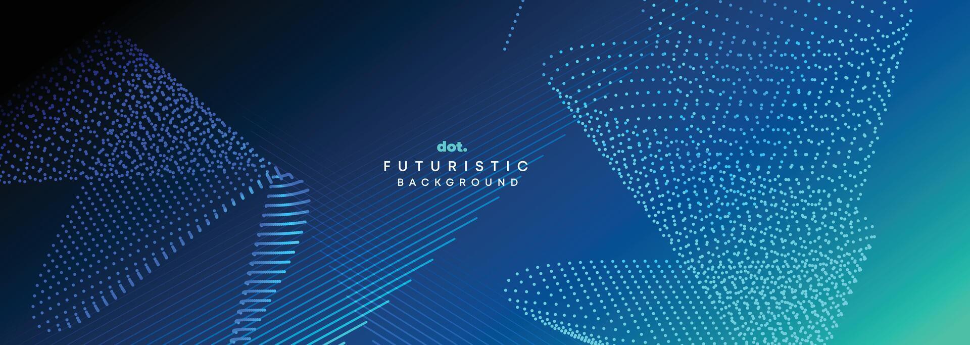 Dark Blue Green Gradient Flowing Dot Waving Particle Geometric Technology Abstract Banner Background. Digital Futuristic Navy Blue Dotted Wave Concept For Science, Music cover, website, header vector