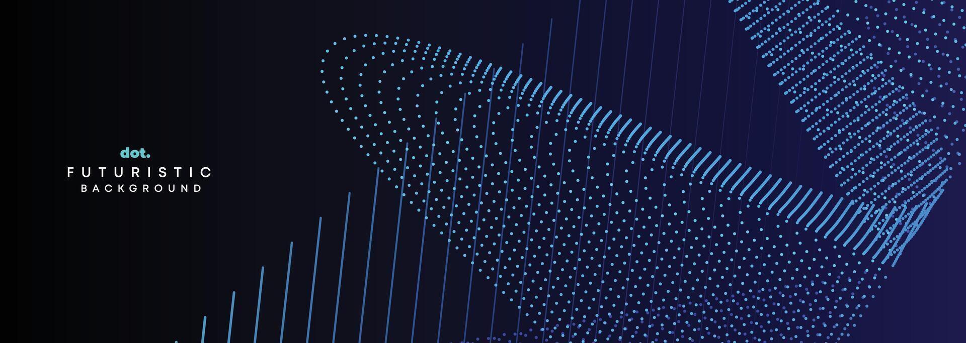 Dark Blue Green Gradient Flowing Dot Waving Particle Geometric Technology Abstract Banner Background. Digital Futuristic Navy Blue Dotted Wave Concept For Science, Music cover, website, header vector