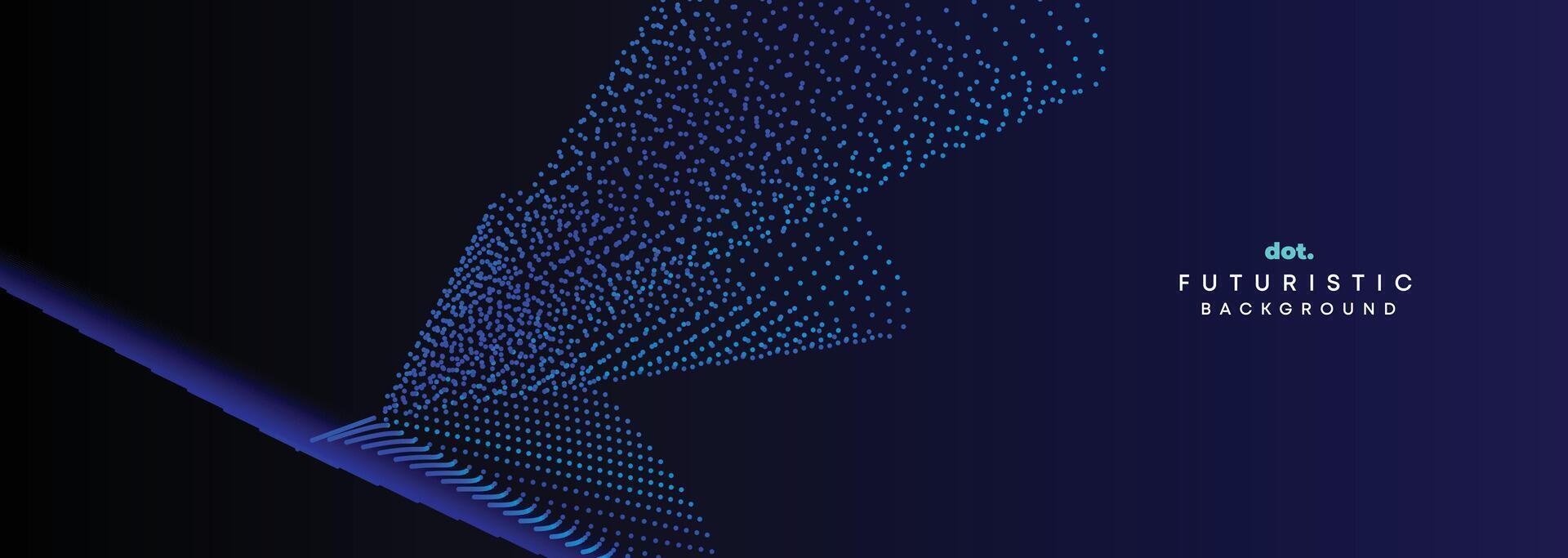 Dark Blue Green Gradient Flowing Dot Waving Particle Geometric Technology Abstract Banner Background. Digital Futuristic Navy Blue Dotted Wave Concept For Science, Music cover, website, header vector