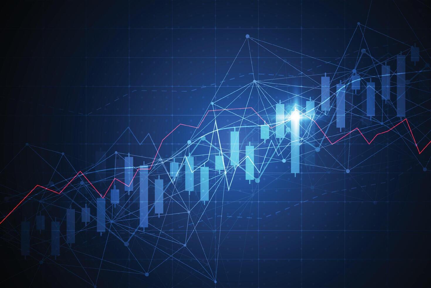 Gráfico del gráfico del palo de la vela del negocio del comercio de inversiones del mercado de valores en el diseño del fondo blanco punto alcista, tendencia del gráfico. ilustración vectorial vector