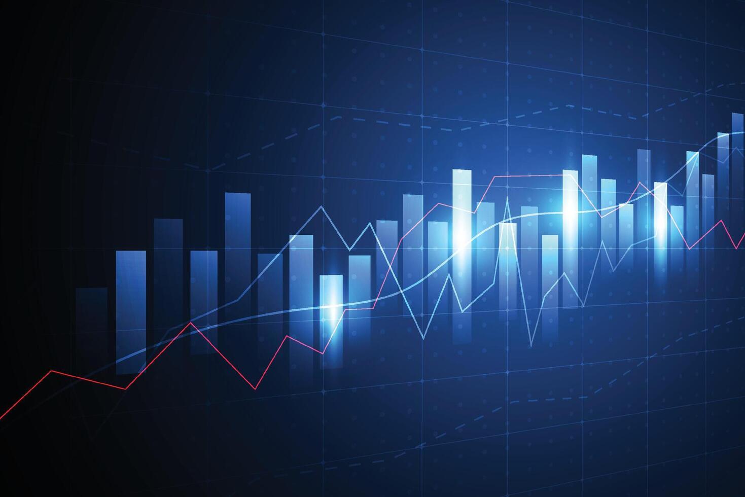 Gráfico del gráfico del palo de la vela del negocio del comercio de inversiones del mercado de valores en el diseño del fondo blanco punto alcista, tendencia del gráfico. ilustración vectorial vector