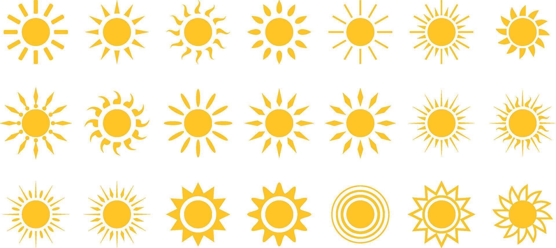 set of sun flat illustrations. collection of sun icons. vector