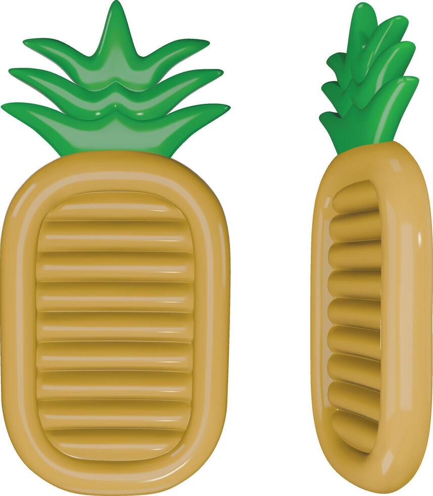 pineapple pool float. pineapple shaped pool raft. isolated inflatable mattress top and side view vector