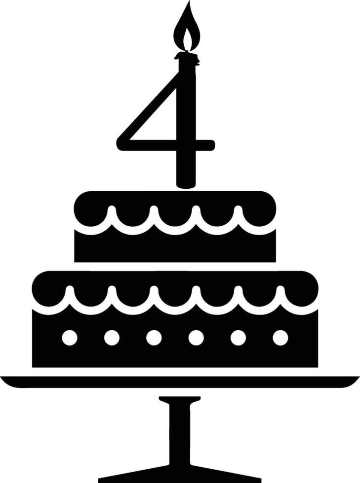 A black-and-white image of a cake with the number 4 on it. vector