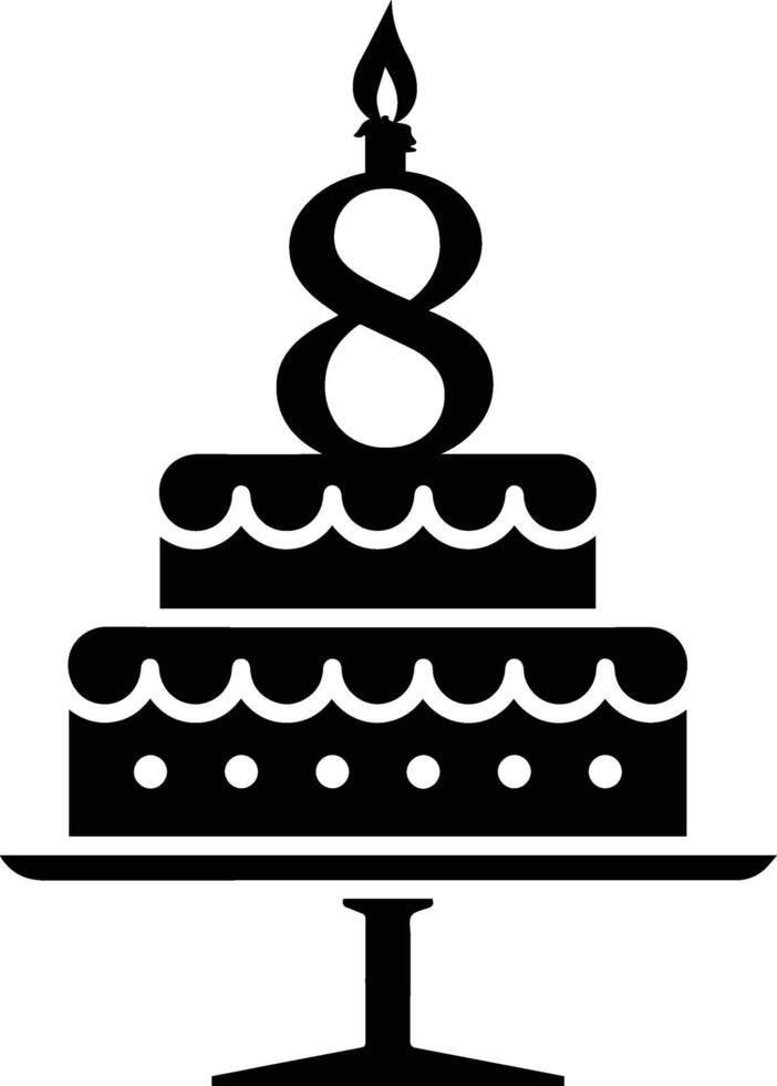 A black-and-white image of a cake with the number 8 on it. vector