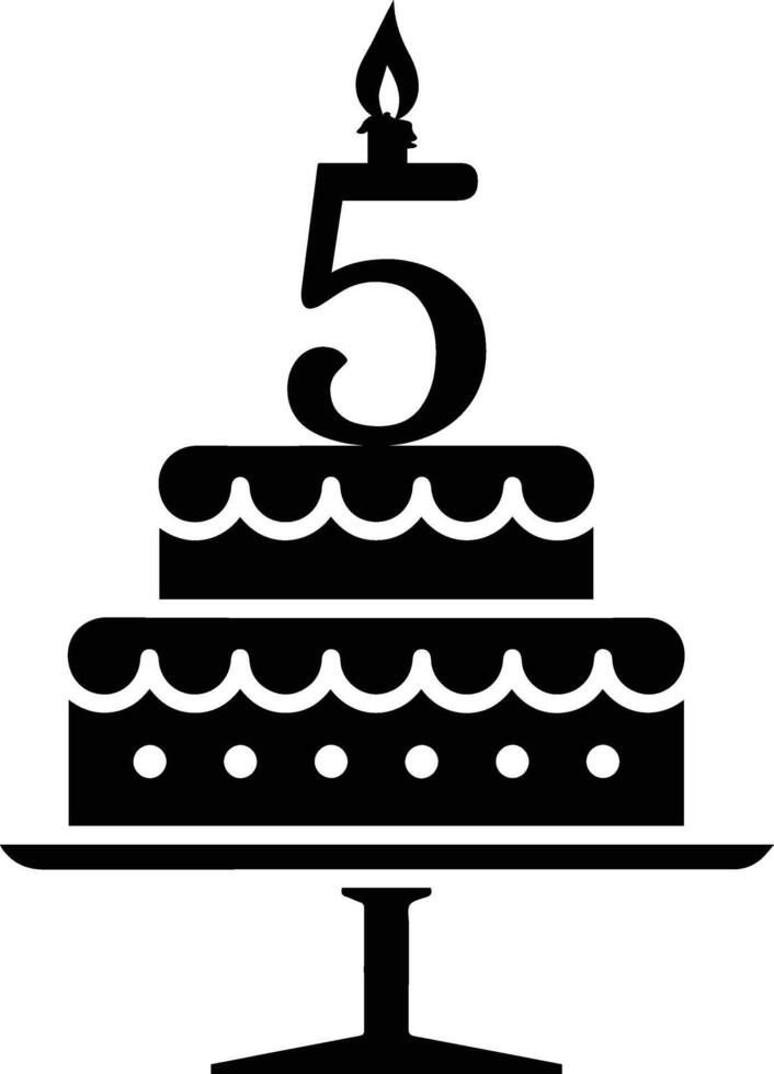 A black-and-white image of a cake with the number 5 on it. vector