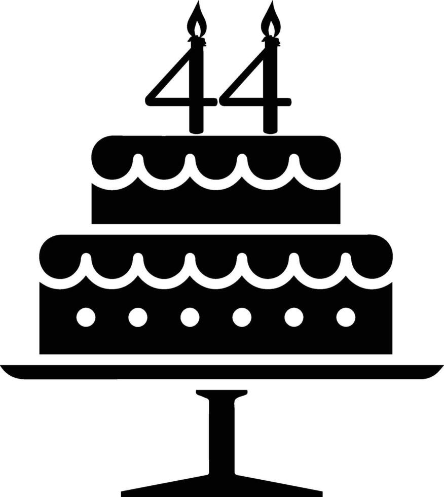 A black-and-white image of a cake with the number 44 on it. vector