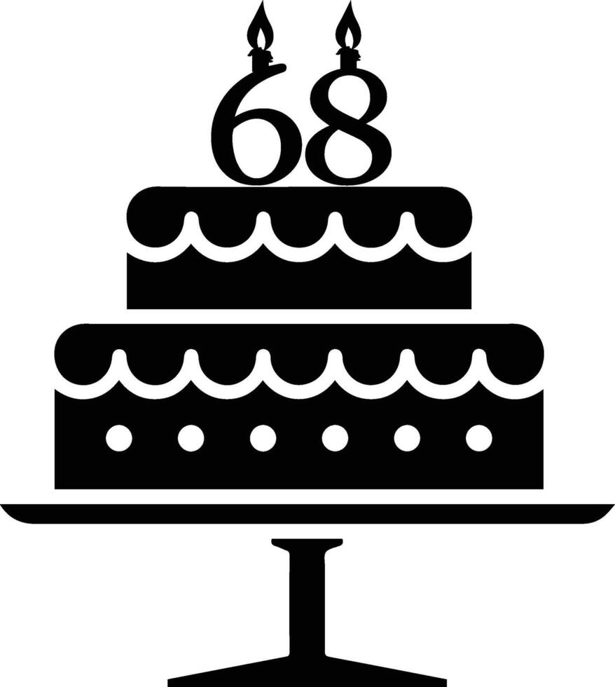 A black-and-white image of a cake with the number 68 on it. vector