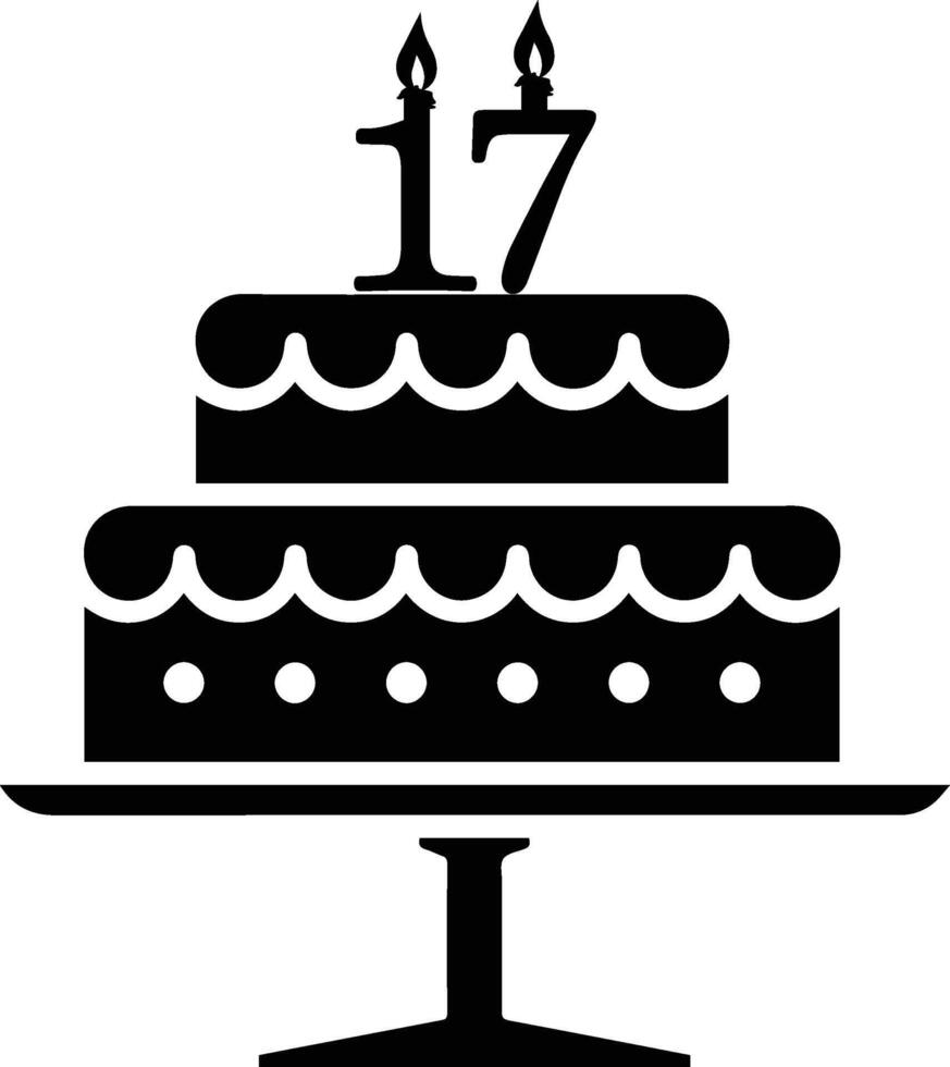 A black-and-white image of a cake with the number 17 on it. vector