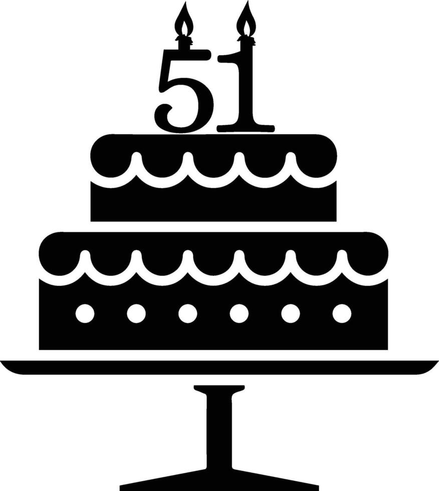 A black-and-white image of a cake with the number 51 on it. vector