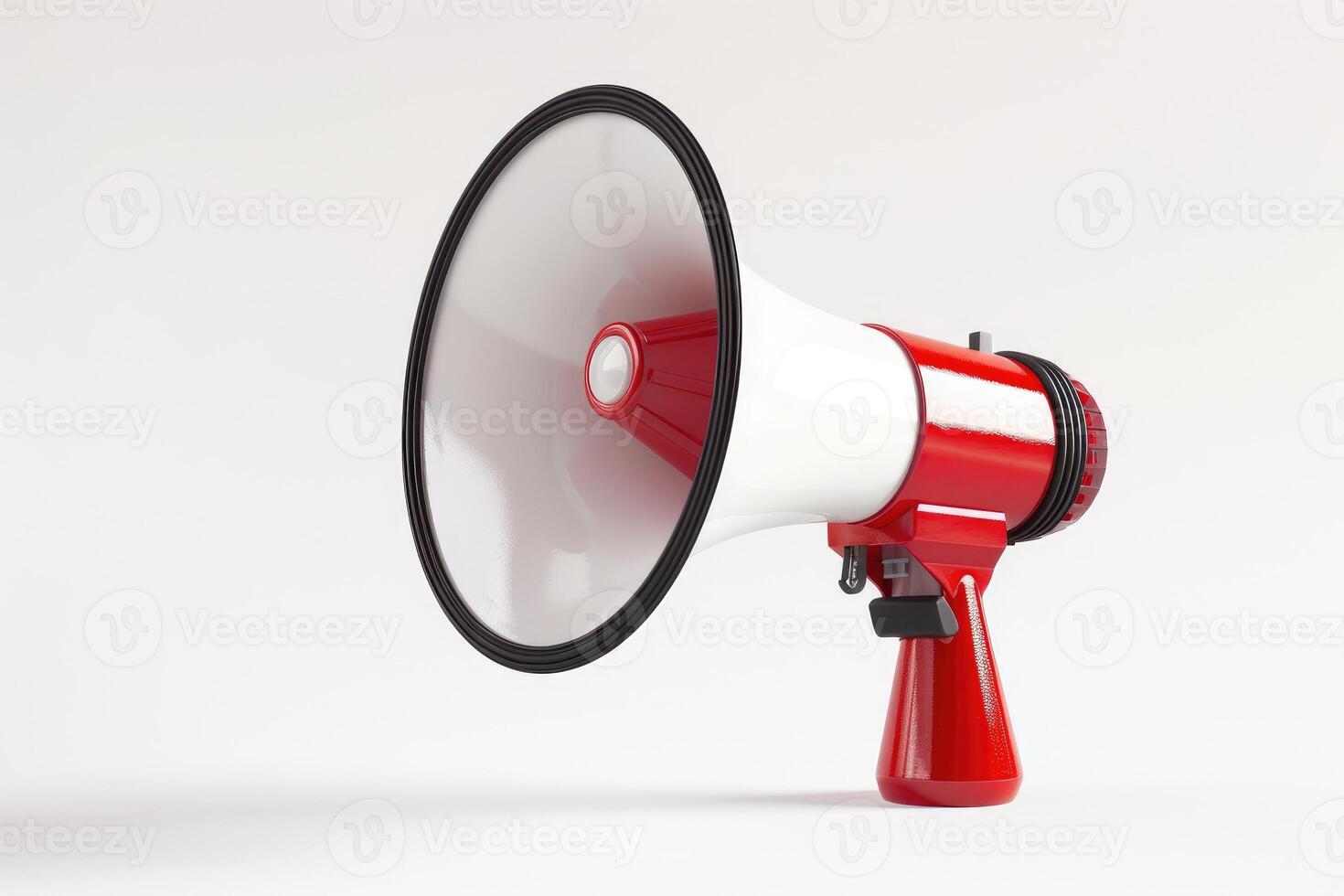 AI generated Loudspeaker white-red color on white background with copy space. Loud Speaker on banner for sales and advertisements with empty place for text. Megaphone elements for collages in y2k photo