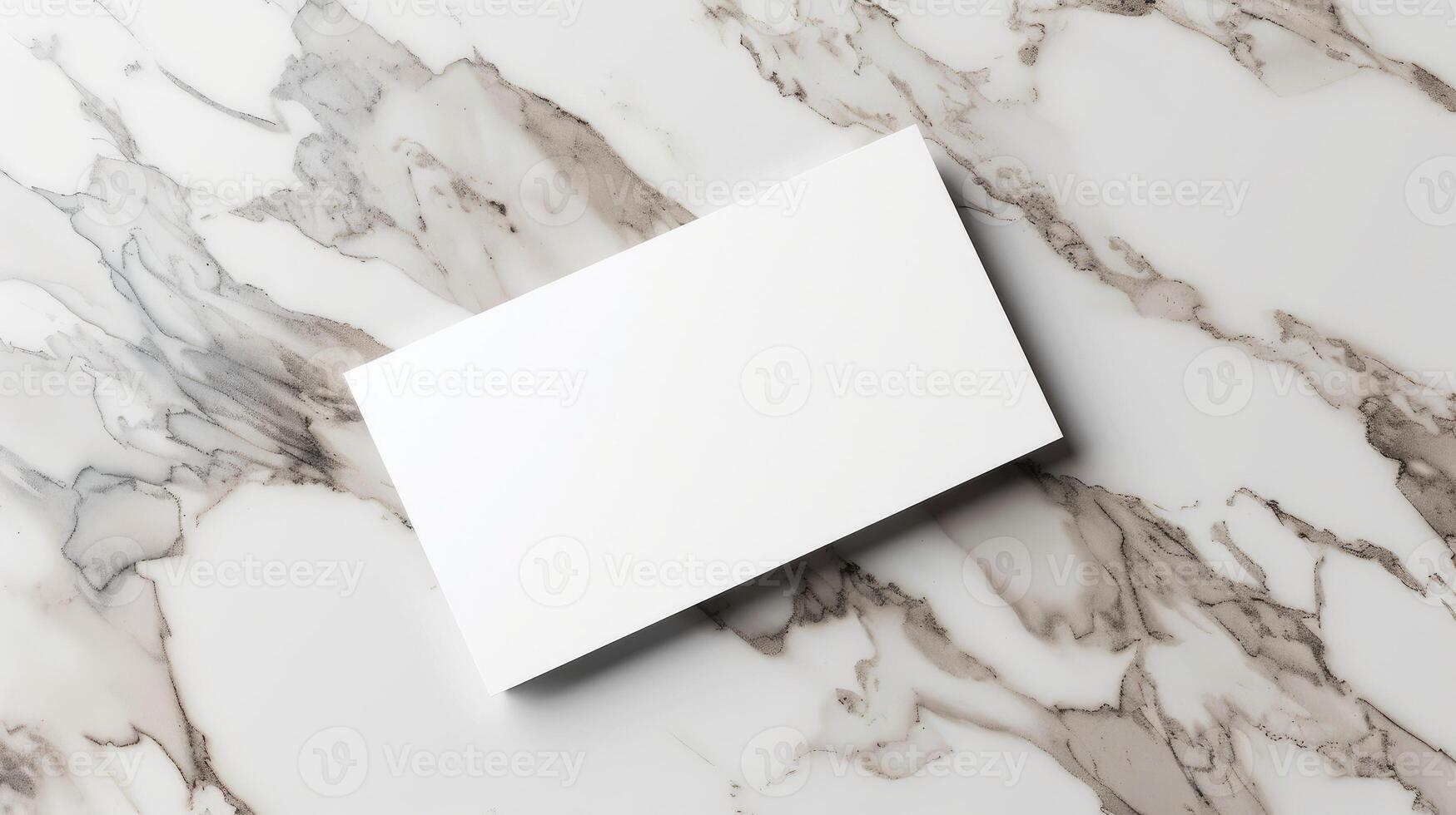 ai generado blanco blanco tarjeta Bosquejo en mármol mesa parte superior vista. vacío modelo para Felicidades o negocio saludos plano laico foto