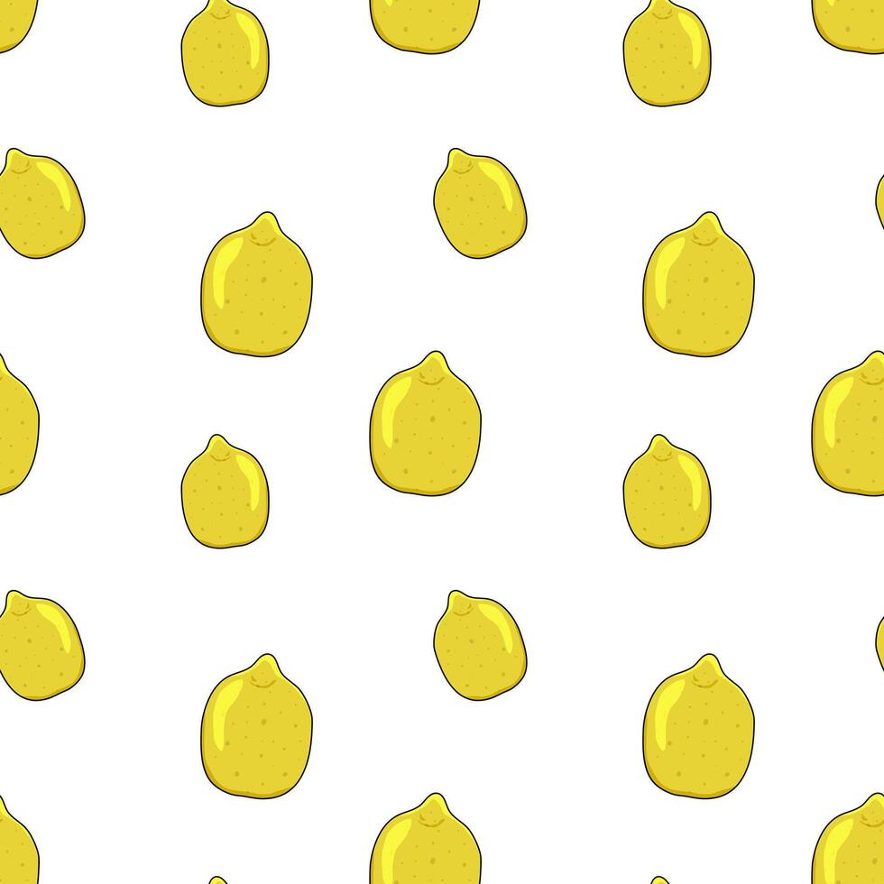 Tropical seamless background with yellow lemons. Hand drawn fruity limonnia repeating background in doodle style.Design for printing on fabrics, holiday and confectionery packaging, wallpaper,wrapping vector