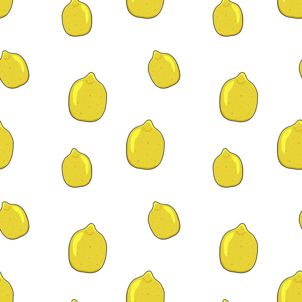 Tropical seamless background with yellow lemons. Hand drawn fruity limonnia repeating background in doodle style.Design for printing on fabrics, holiday and confectionery packaging, wallpaper,wrapping vector