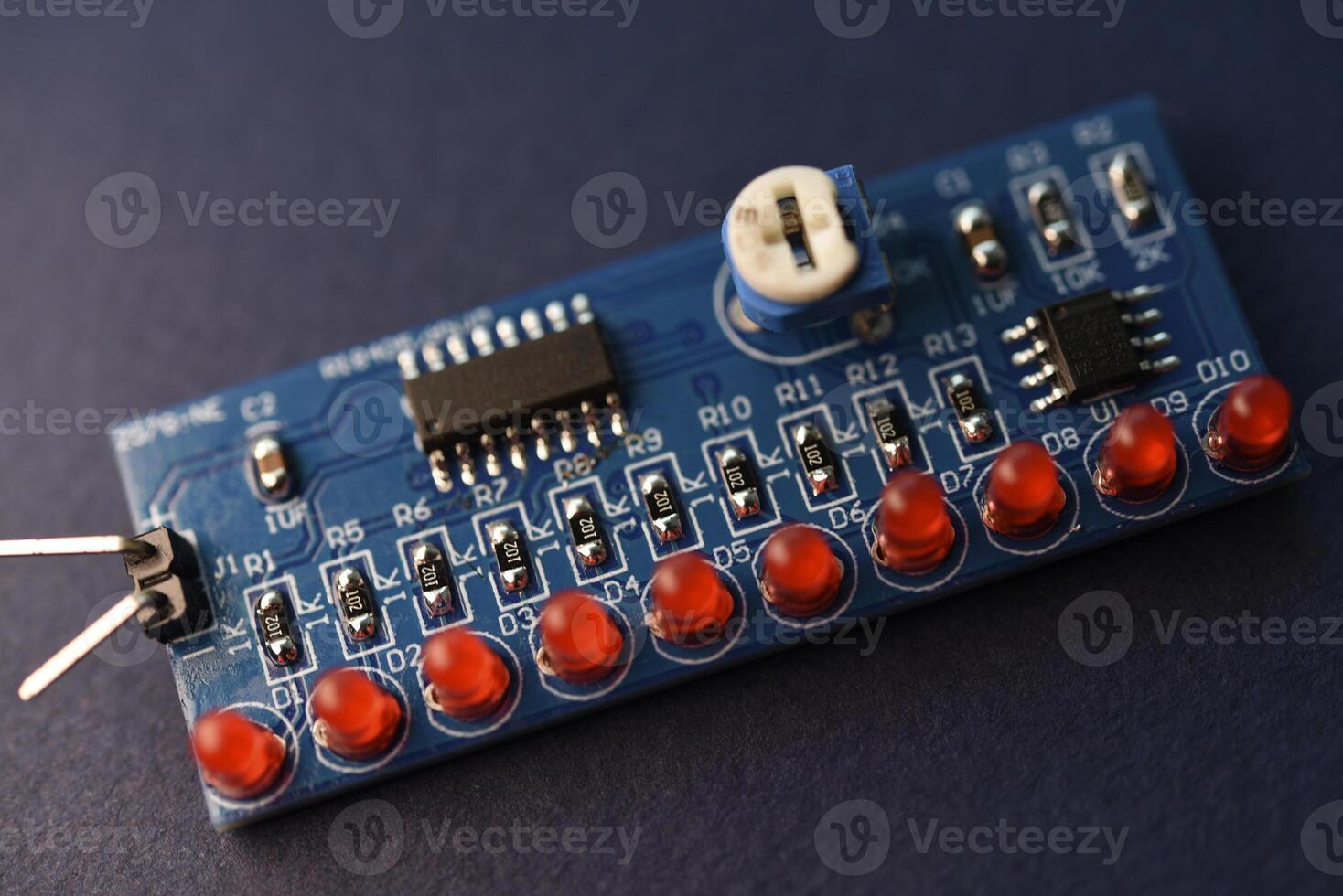 A printed circuit board with radio elements. LEDs and chips. A set for soldering an amateur radio. photo
