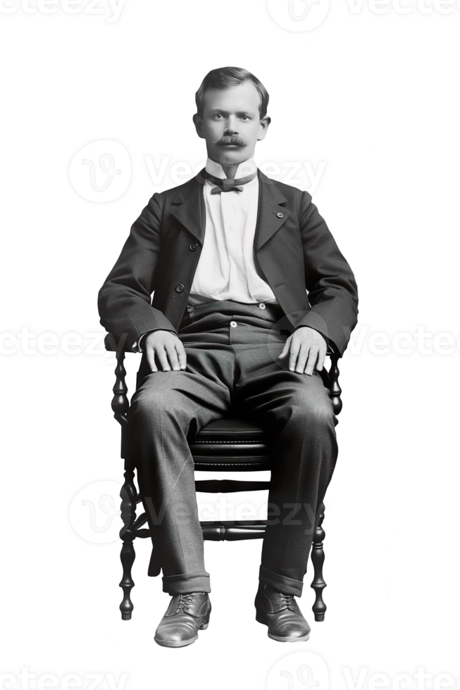 AI generated Old style photo of a sitting man isolated image png