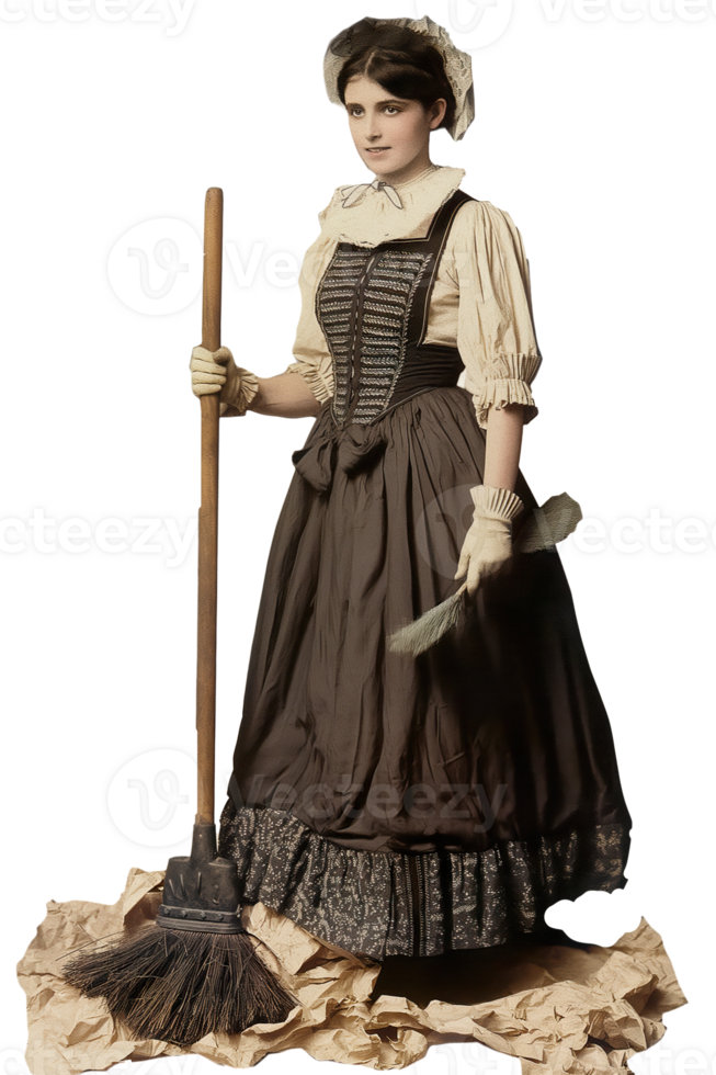 AI generated Vintage photo of a cleaning lady isolated image png