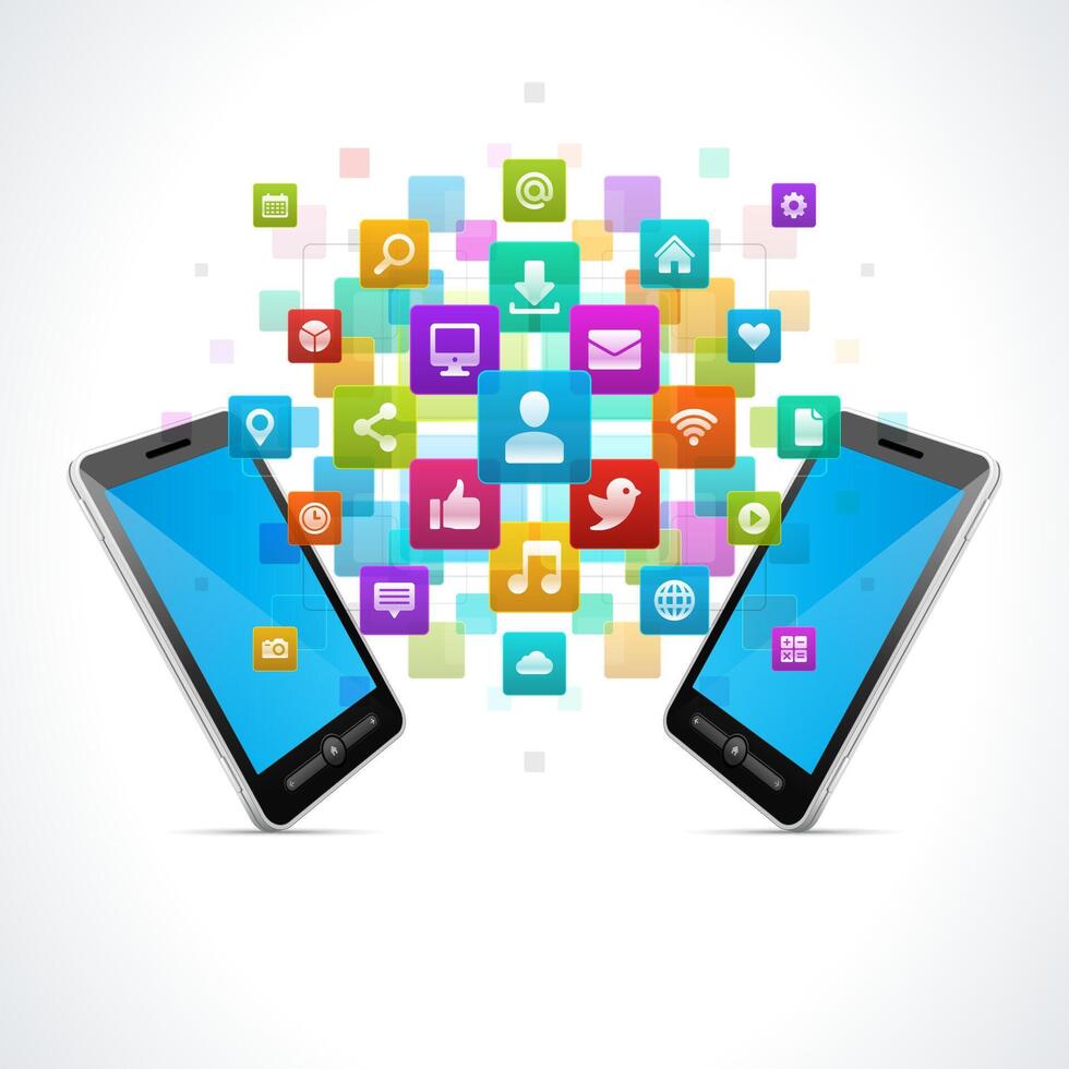 Two Smartphones Emitting Floating Icons vector