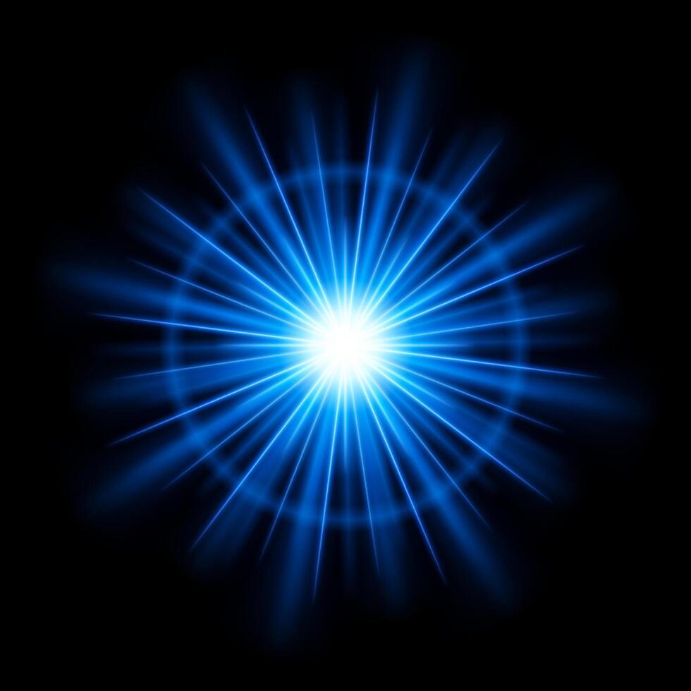 Bright Blue Star Burst on Black Background vector