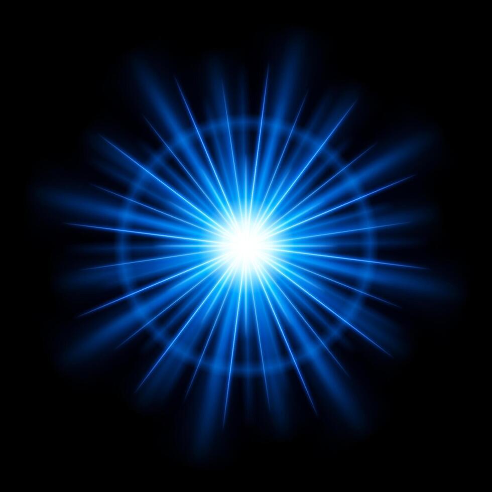 brillante azul estrella Estallar en negro antecedentes vector