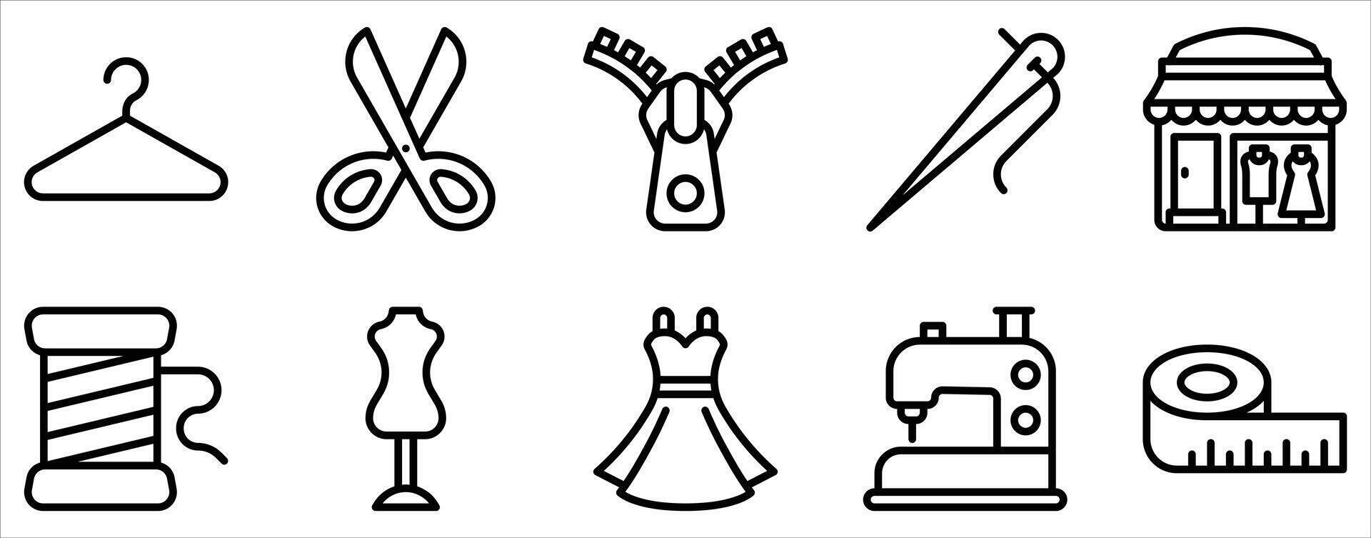 sewing and tailoring icon line style set collection vector