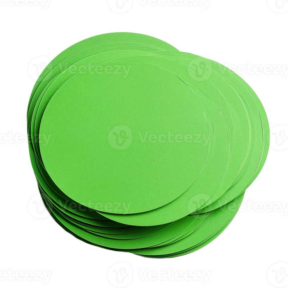 AI generated Stack of green round paper textured sheets png